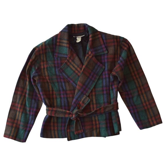 Vintage Rampage Plaid Jacket | 90s Wool Blend with Waist Tie Closure - Picture 1 of 5